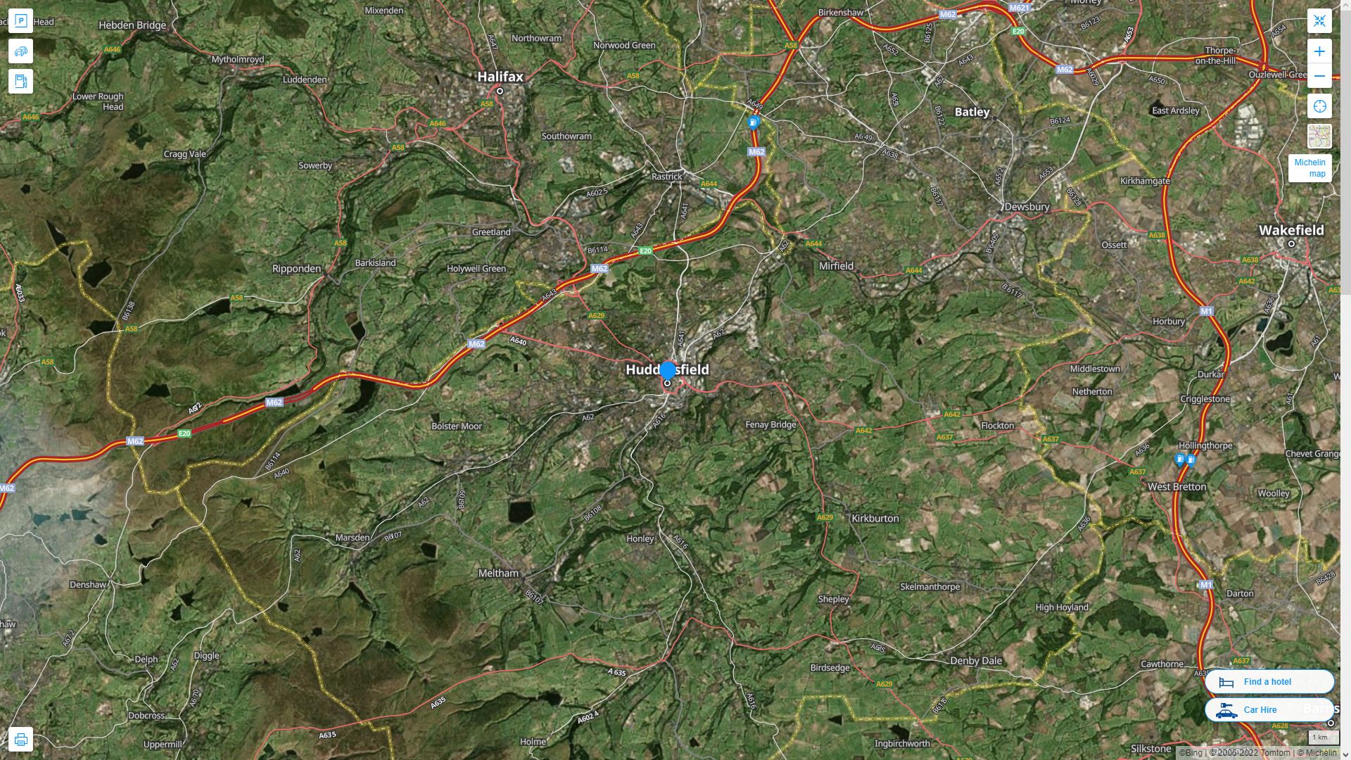 Huddersfield Highway and Road Map with Satellite View